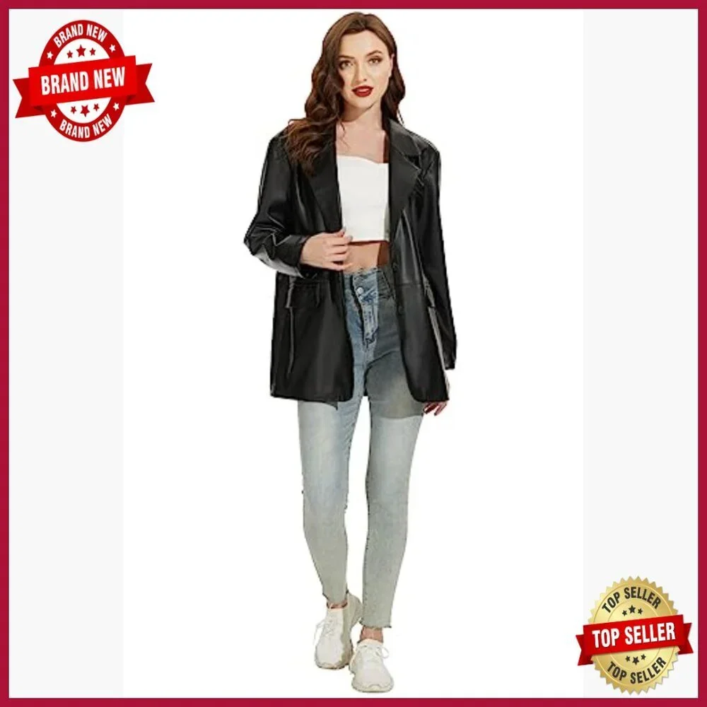 Oversized Faux Leather Moto Blazer Jacket, Vegan Pleather, Regular Fit_2